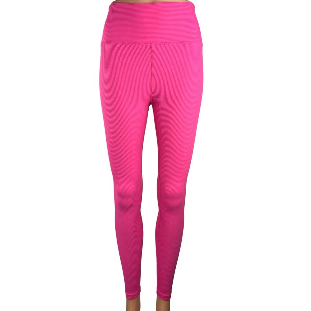 Year of Ours Bandier Women's Pink High Rise Ribbed Athletic Leggings Pants M